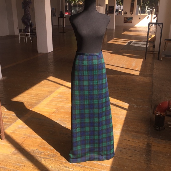 Vintage Dresses & Skirts - Plaid Blue/Green Maxi-Long Skirt.